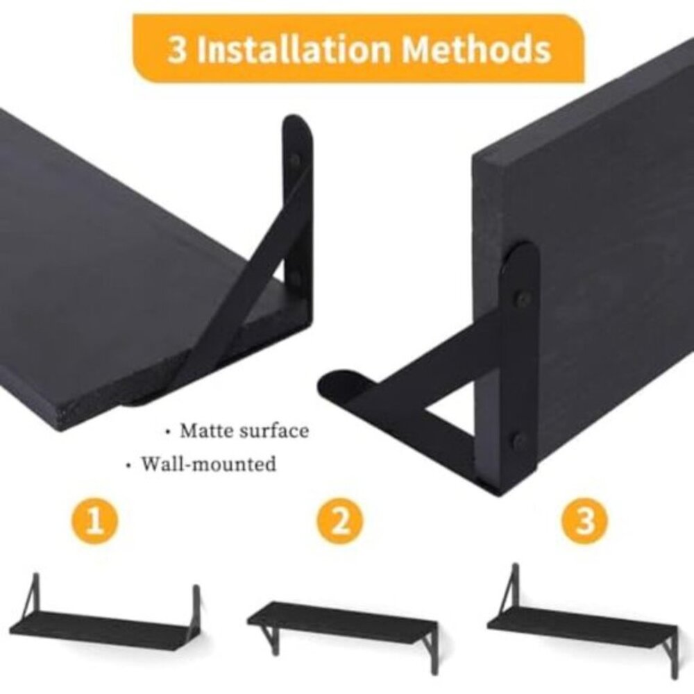 New Set of 4 Black Wall Mounted Wood Shelves for Home Decor - Picture 5 of 6